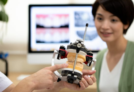 歯列模型を持つ手